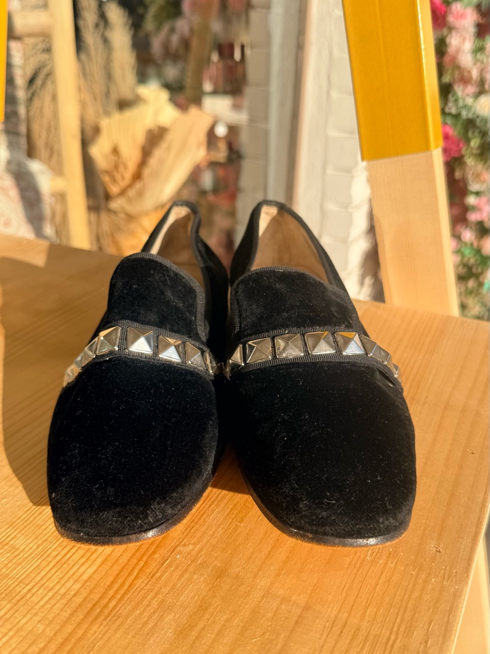 Stubbs & Wootton Black Velvet Studded Loafers
